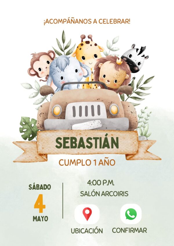 Invitación Fiesta cumpleaños infantil digital niños